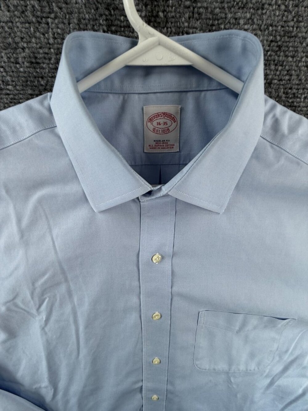 Brooks Brothers Cotton 16 35 Non-Iron Blue Shirt Solid Button Up Pocket Men
